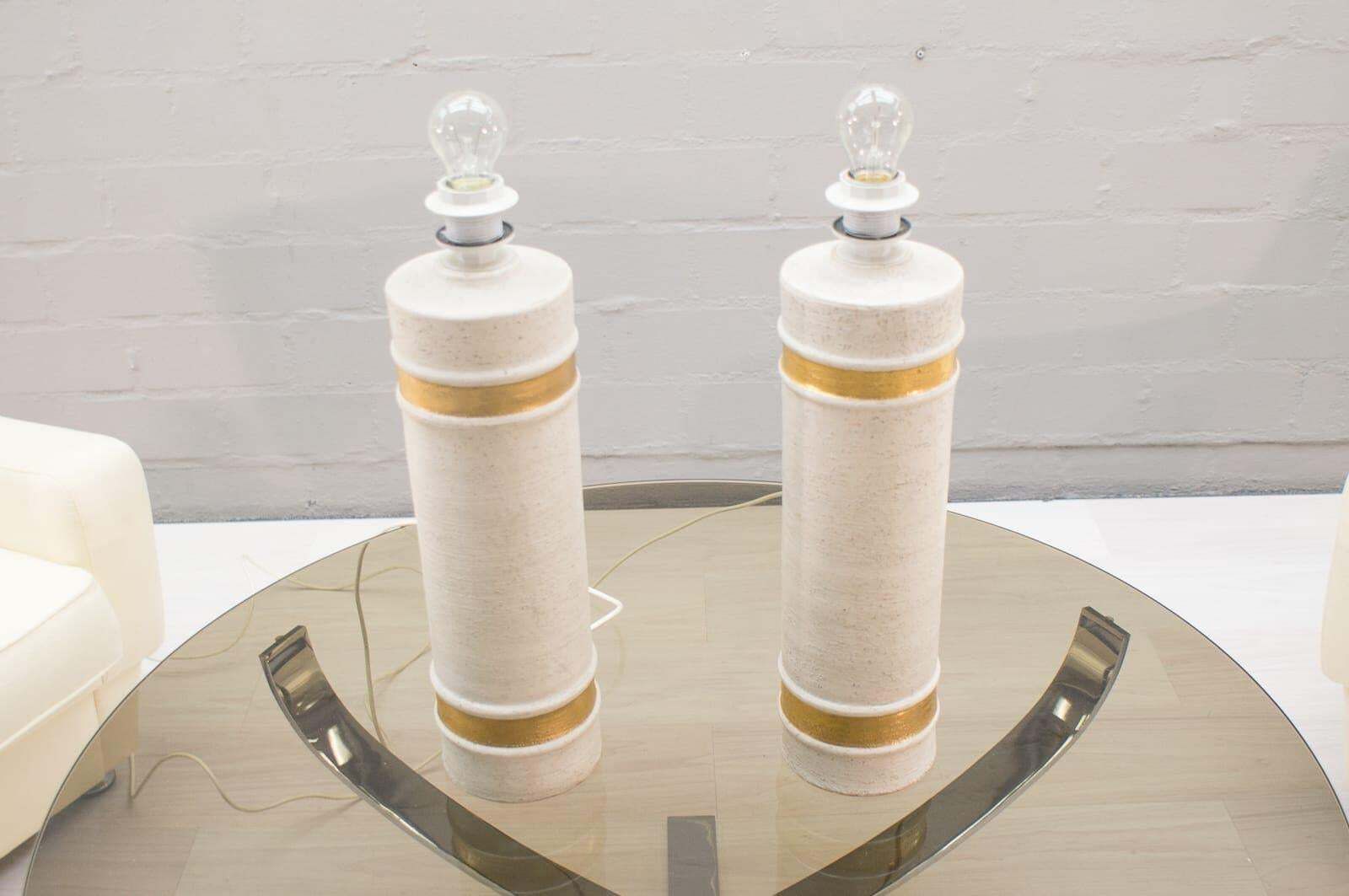 Pair Of Handmade Ceramic Table Lamps By Bitossi For Bergboms Sweden, 1960s photo Lighting