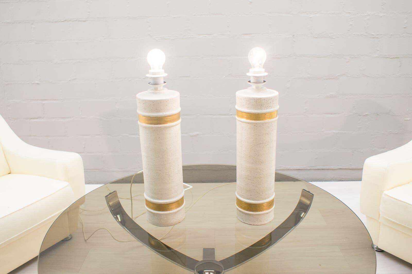 Pair Of Handmade Ceramic Table Lamps By Bitossi For Bergboms Sweden, 1960s photo 1529.0