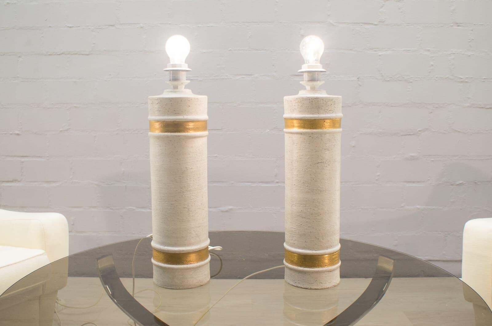 Pair Of Handmade Ceramic Table Lamps By Bitossi For Bergboms Sweden, 1960s photo buy