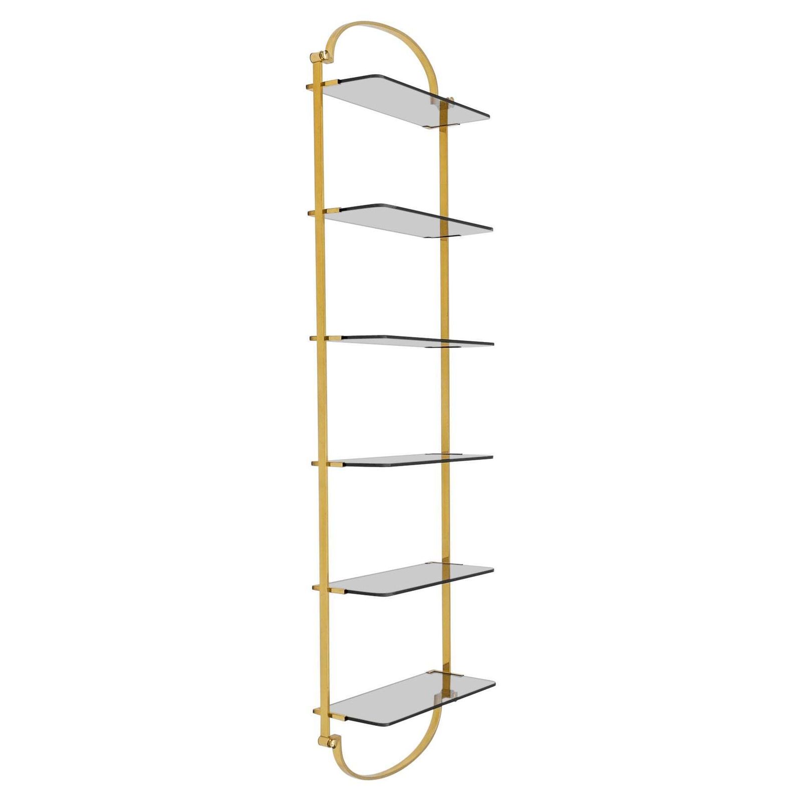 Golden Wall Shelf With Six Smoked Glass Shelves, Italy, 1960s
