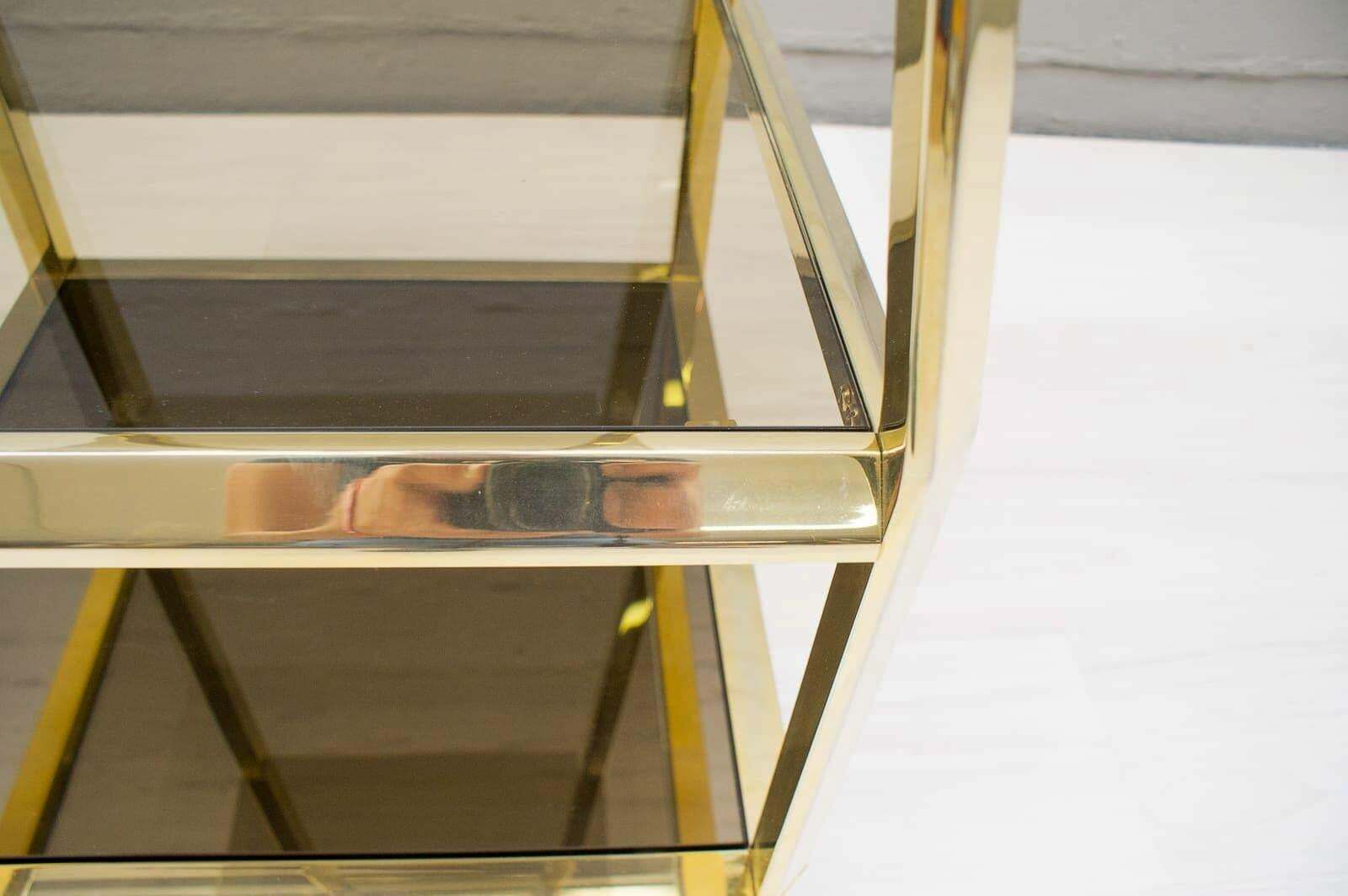 2973.0 Hollywood Regency Pyramid Shelf In Gold And Smoked Glass, France 1960s photo