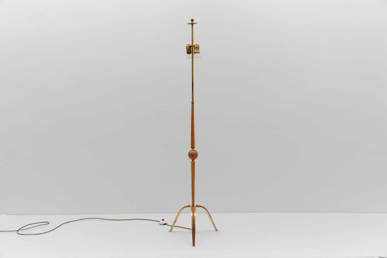 Awesome Tripod Cherry Wood And Brass Floor Lamp, 1950s photo furniture