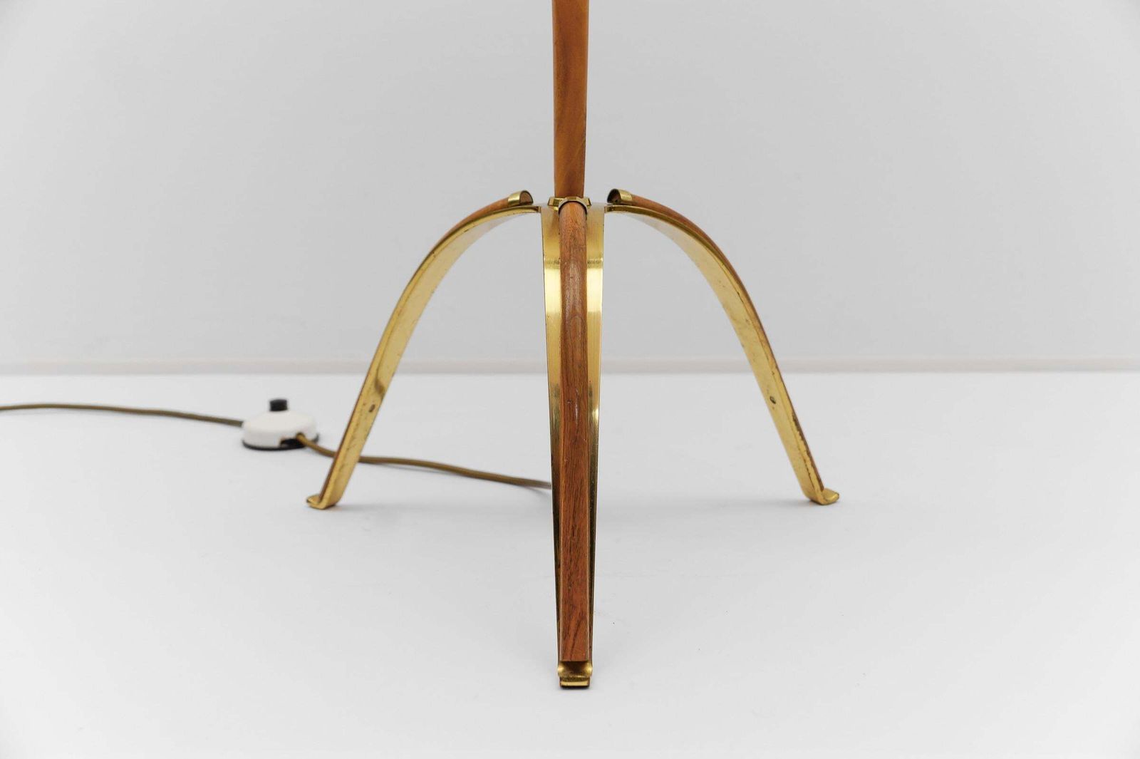 Awesome Tripod Cherry Wood And Brass Floor Lamp, 1950s photo buy