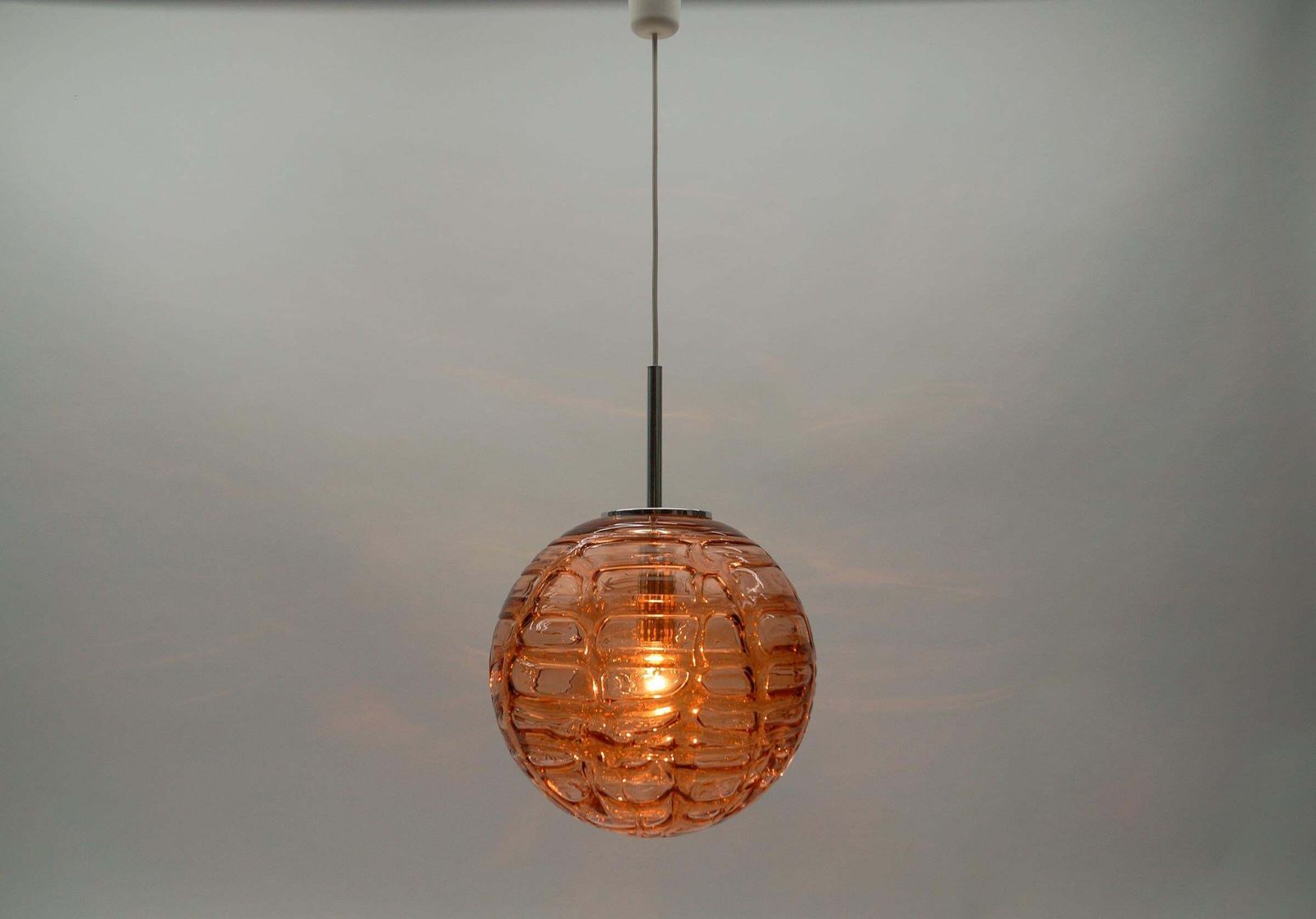 Large Murano Pink Glass Ball Pendant Lamp By Doria, 1960s Germany photo for sale