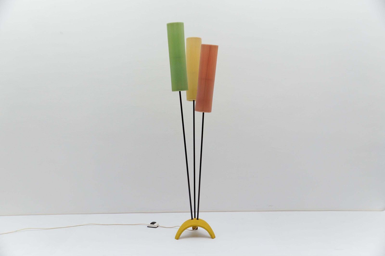 Tripod Floor Lamp With Pleated Blind Lampshade Mid Century Modern, 1960s photo for sale