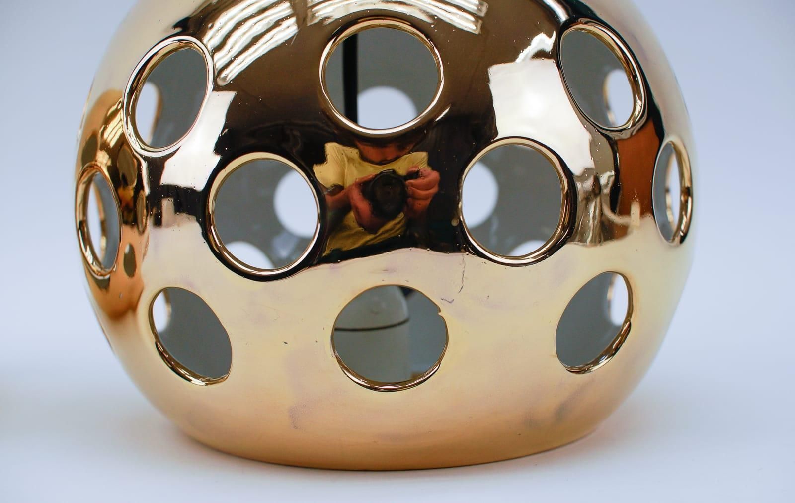 photo buy A Pair Of Very Rare Gold Glazed Ceramic Wall Lamps, 1960s Italy