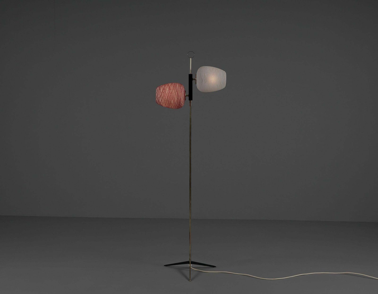 Elegant Tripod Floor Lamp With Two Glass Shades, 1950s photo for sale