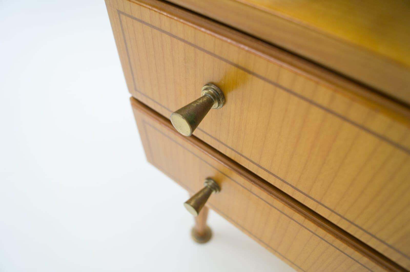 photo vinterior Mid Century Modern Brass And Wood Nightstands, 1950s, Set Of 2