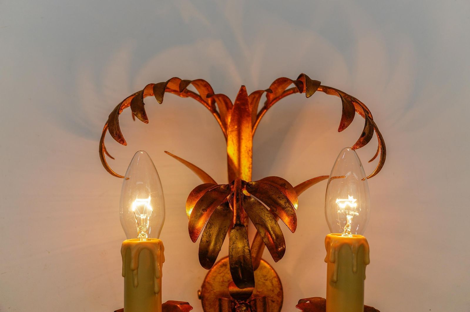 Pair Of Hollywood Regency Double Palm Wall Lights By Hans Kögl, Germany, 1970s photo buy
