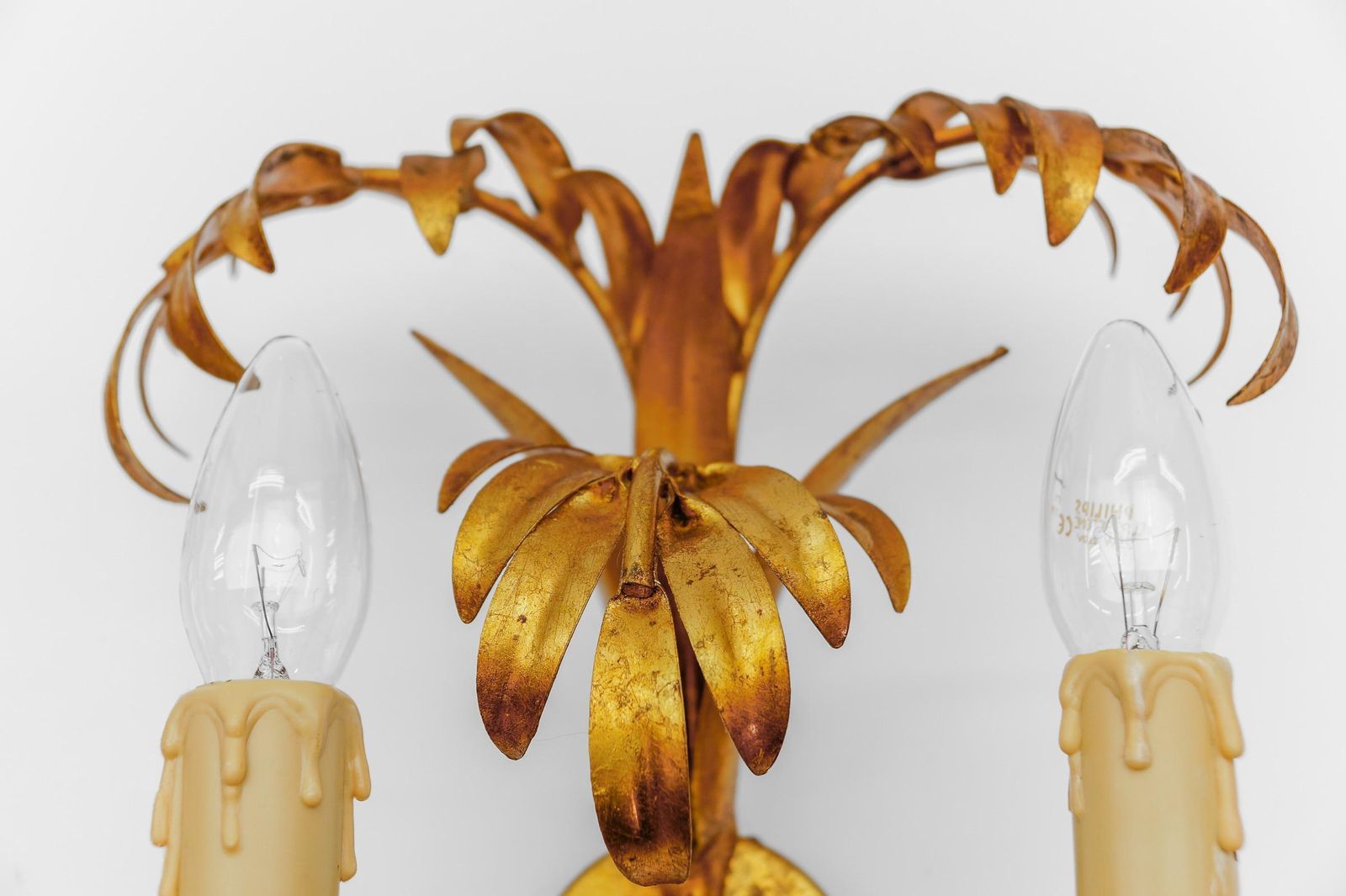 Pair Of Hollywood Regency Double Palm Wall Lights By Hans Kögl, Germany, 1970s photo vintage