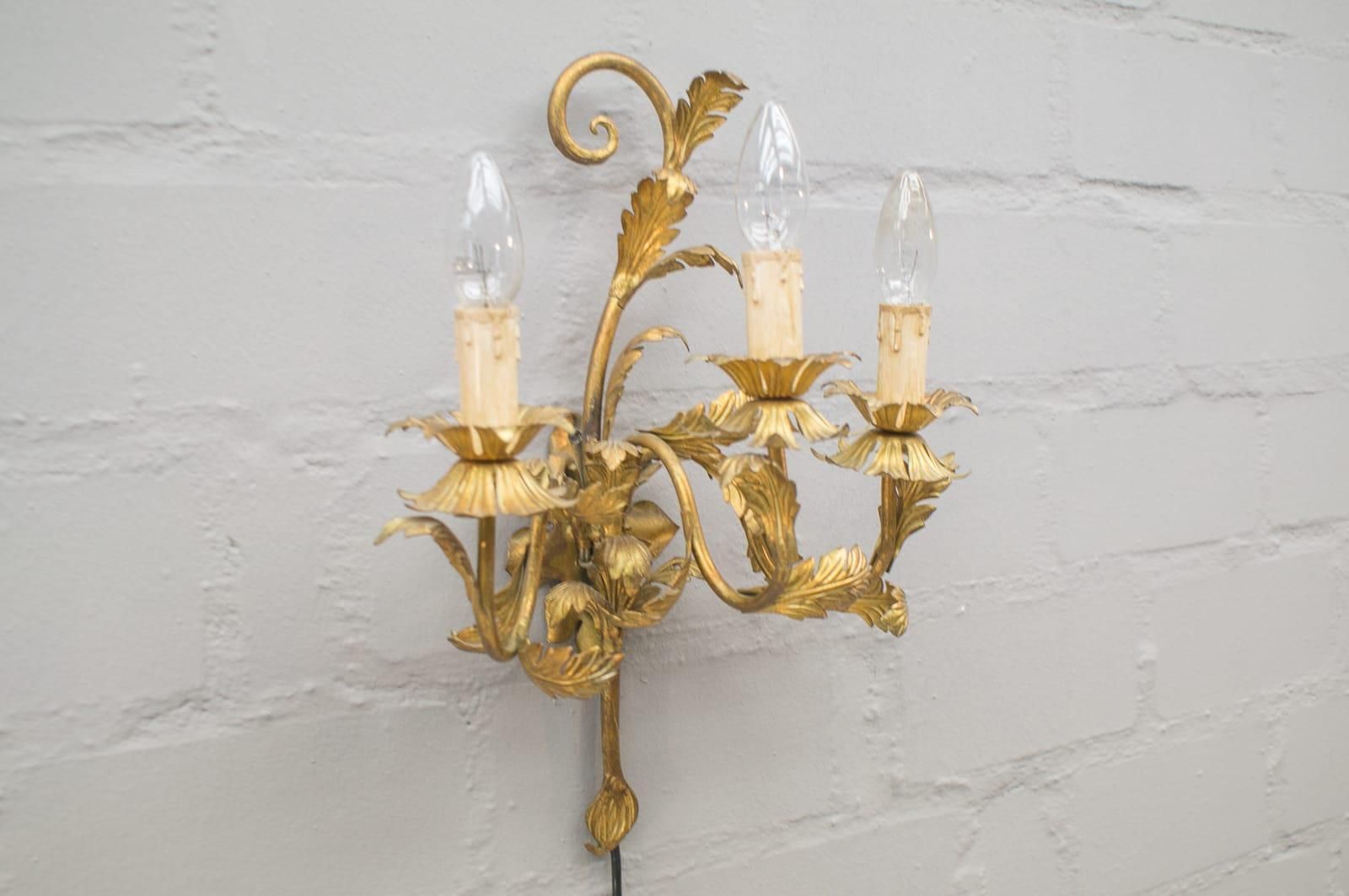 Pair Of Vintage Hollywood Regency Massive Brass Wall Lights, Italy, 1960s photo 595.0