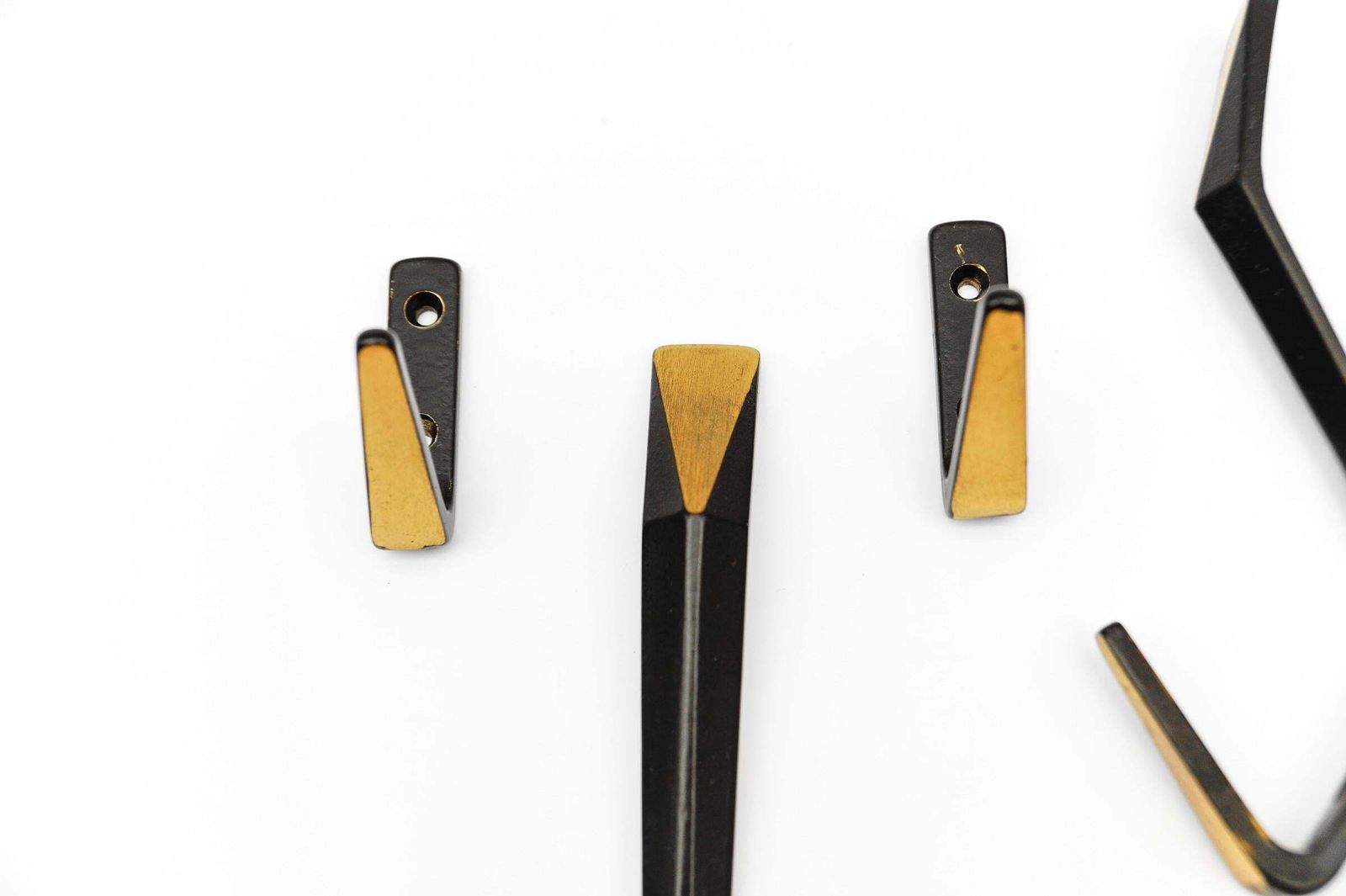 Set Of 5 Mid Century Modern Massive Brass Wall Hooks, Austria, 1960s photo buy