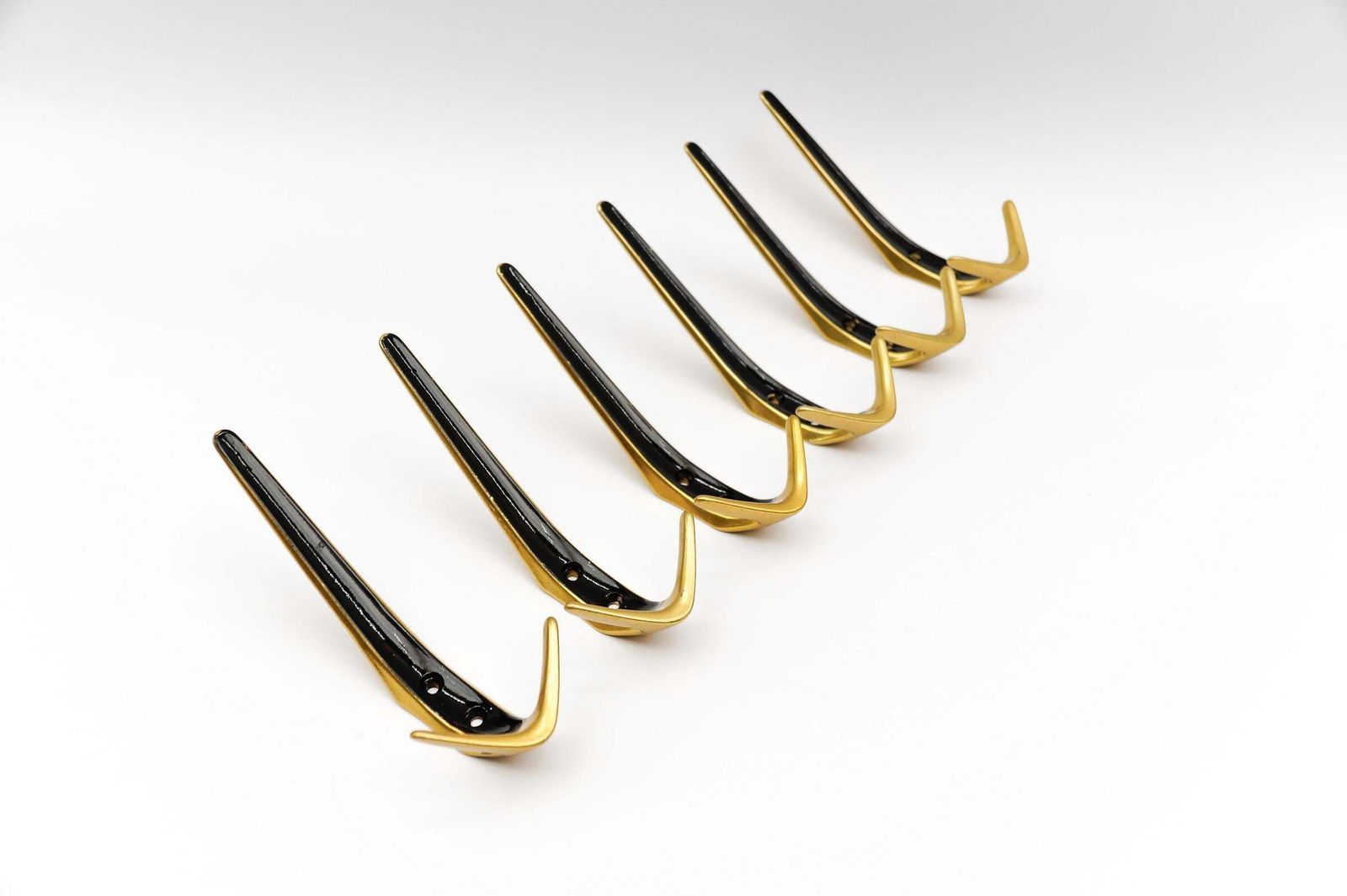 photo for sale Set Of 6 Mid Century Modern Brass Wall Hooks, Austria, 1960s