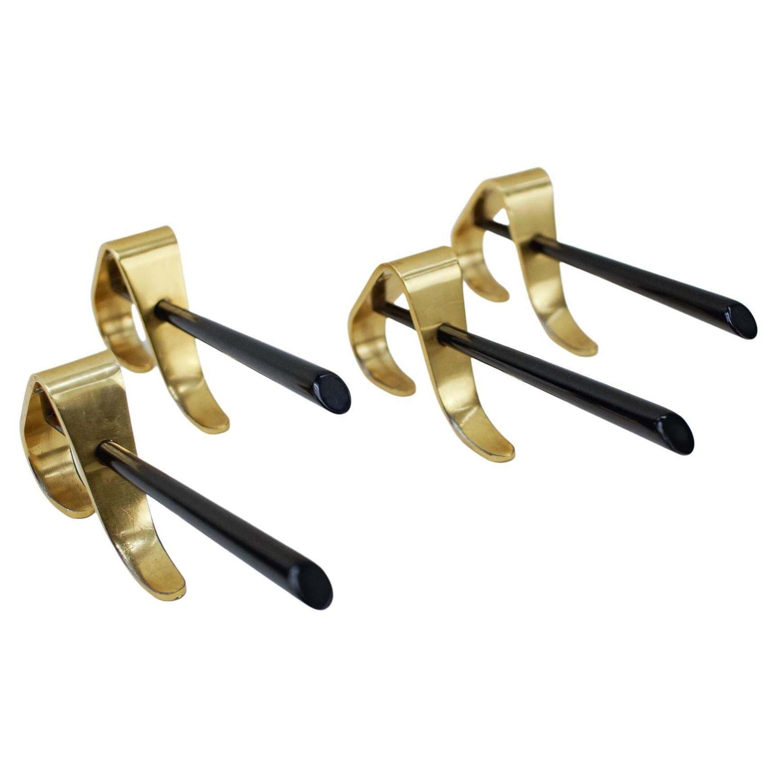 Set Of 4 Mid Century Brass Wall Hooks, Austria, 1950s