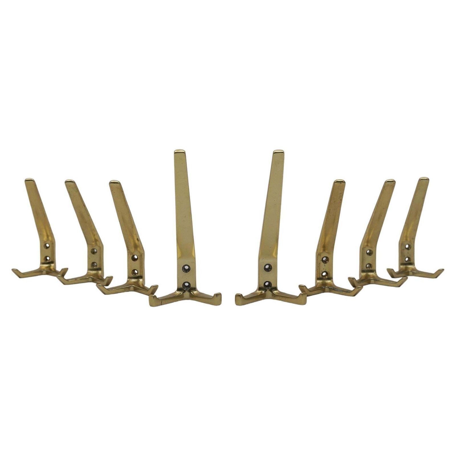 Set Of 8 Mid Century Modern Brass Wall Hooks, Austria, 1960s