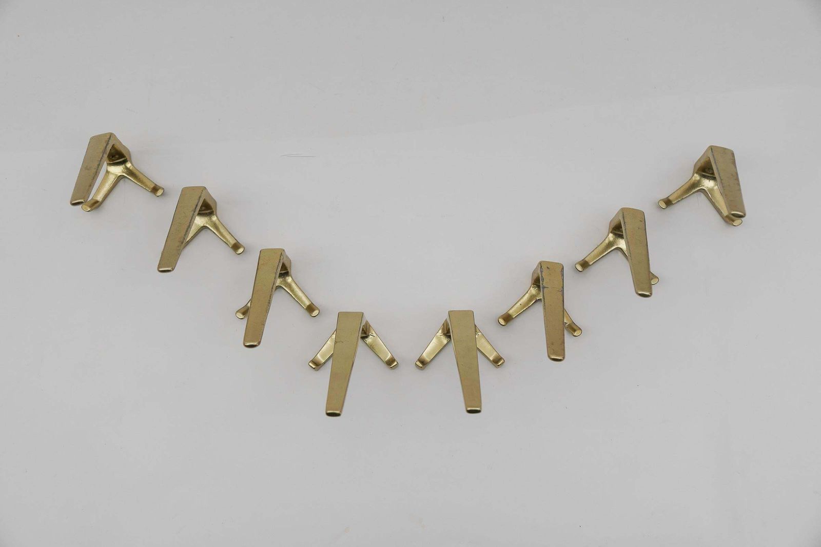 Set Of 8 Mid Century Modern Brass Wall Hooks, Austria, 1960s photo vinterior