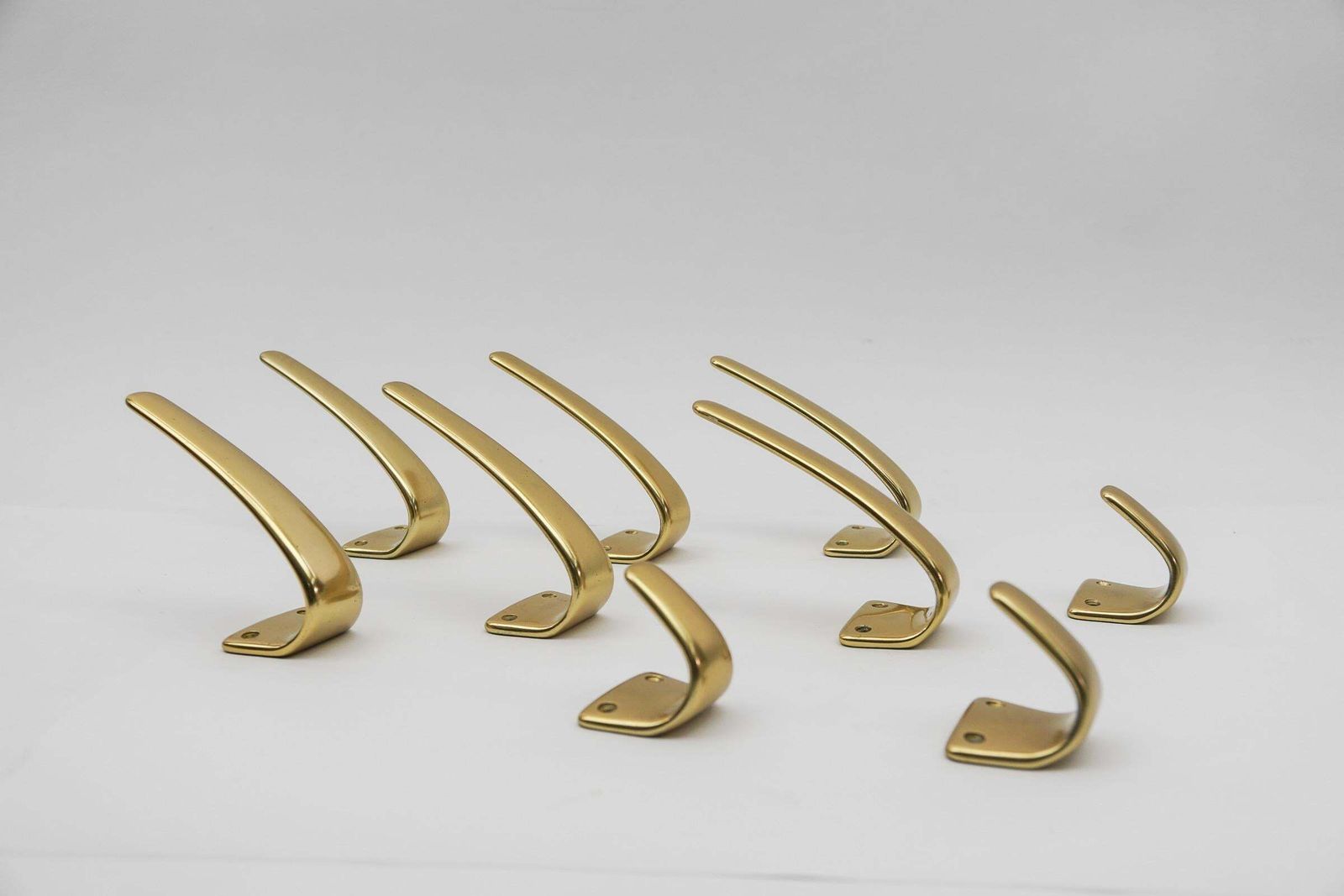 Set Of 18 Midcentury Brass Wall Hooks, Austria, 1950s photo buy