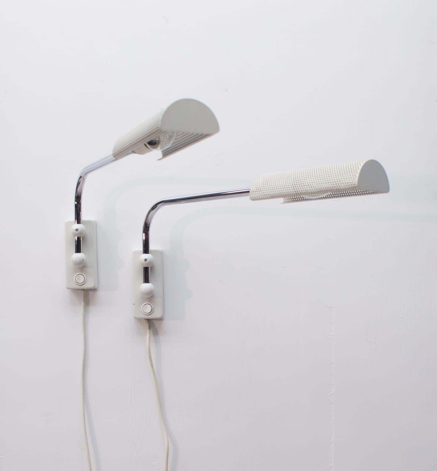Pair Of Swinging Wall Lamps With Perforated Plate Lampshades, 1970s photo Lighting