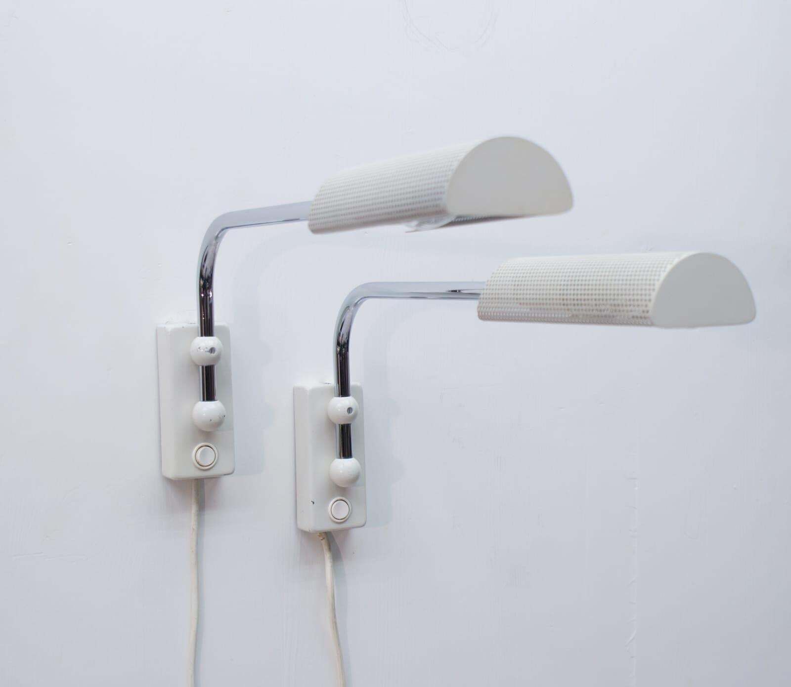 Pair Of Swinging Wall Lamps With Perforated Plate Lampshades, 1970s photo 807.0