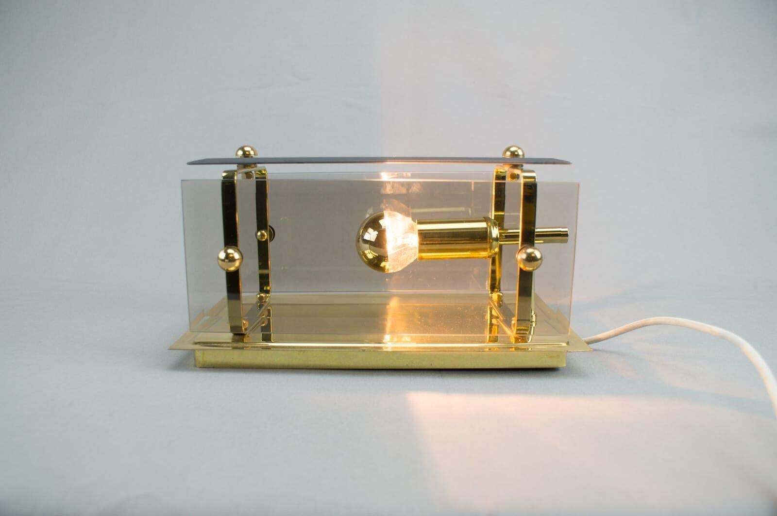 1147.0 Set Of 5 Elegant Midcentury Brass And Smoked Glass Wall Lamps, Germany, 1960s photo