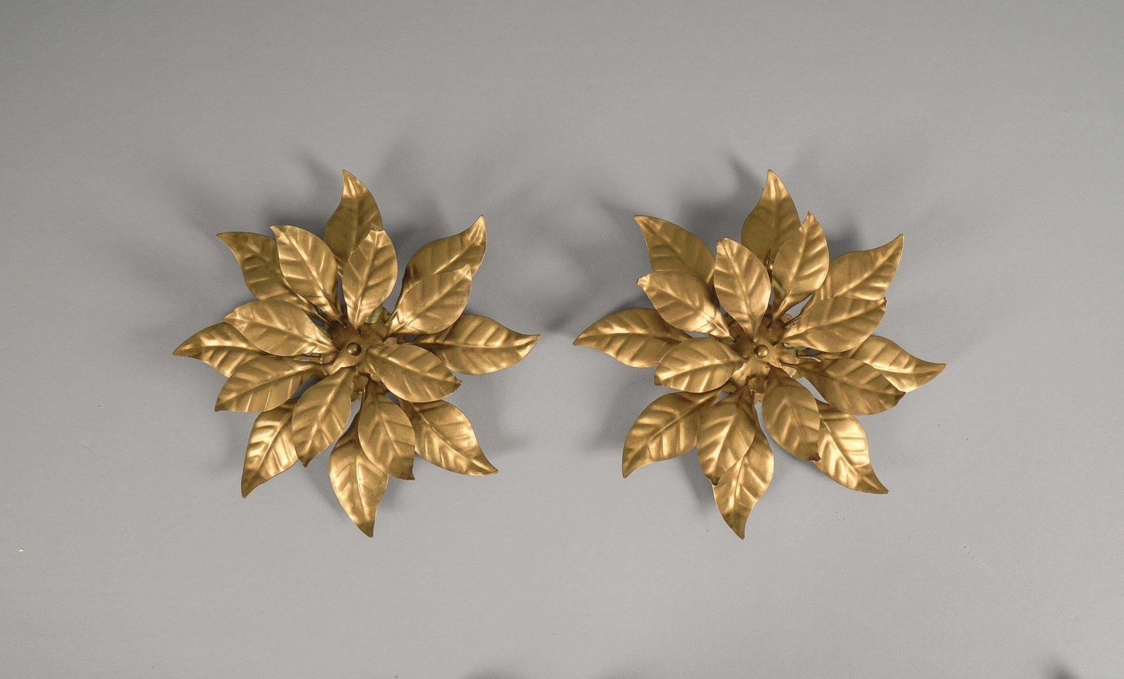 Lovely Gilded Pair Of Florentine Ceiling Lamps By Hans Kögl, Germany 1960s photo Lighting