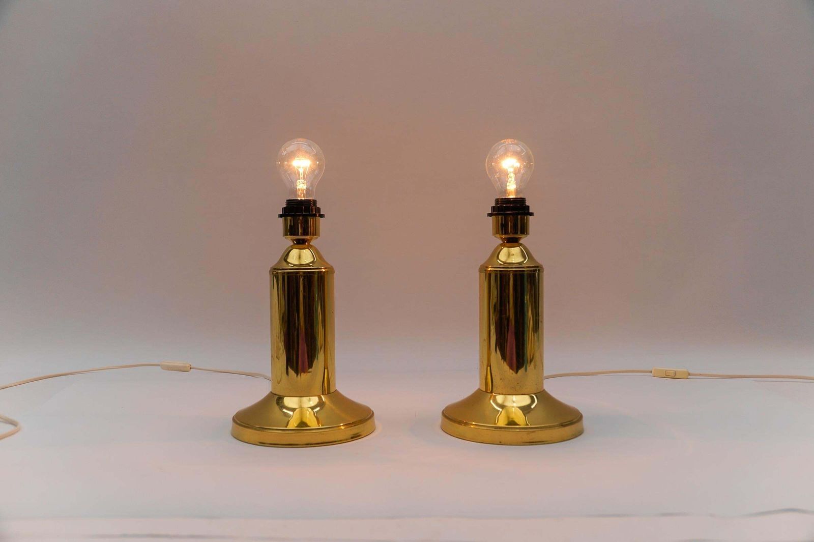 Pair Of Mid Century Modern Brass Table Lamp Bases, 1960s photo for sale