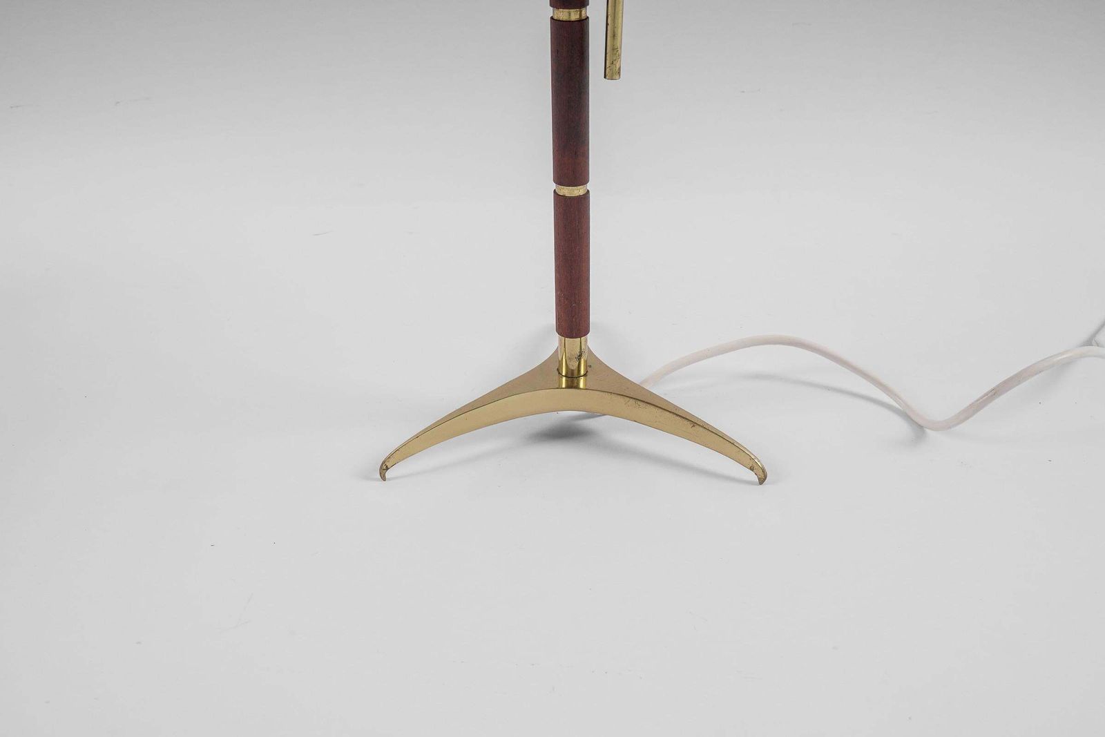 photo for sale Lovely Mid Century Modern Table Lamp In Brass, Wicker And Teak, 1950s, Austria