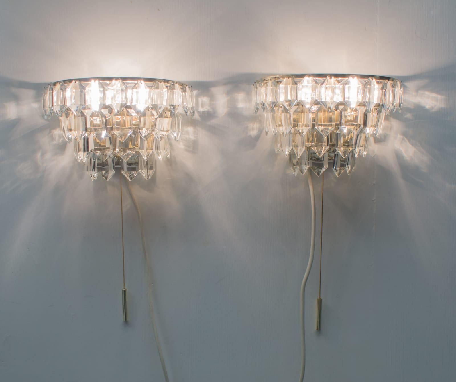 Pair Of Bakalowits Nickel Plated Crystal Chandelier Glass Wall Light, 1960s photo 1529.0