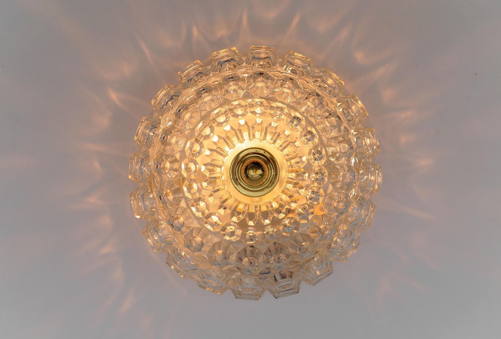 1 Of 4 Petite Elegant Flush Mount Lamp In Glass By Limburg, Gerrmany 1960s photo vintage