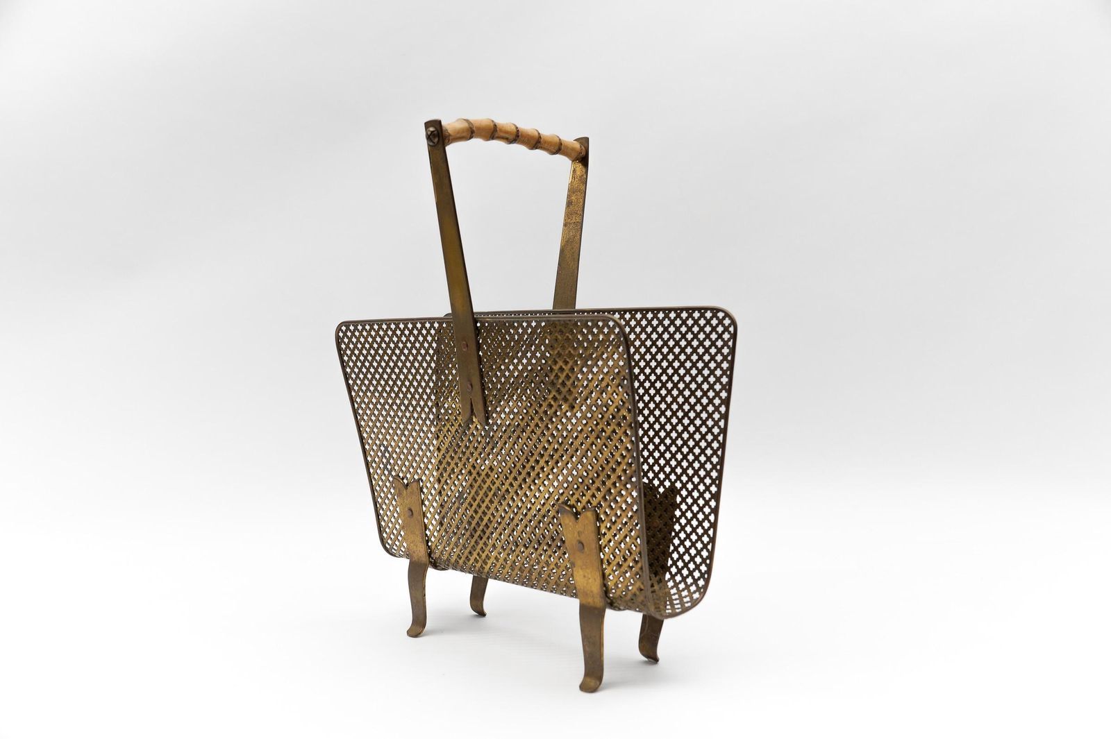 Mathieu Mategot Style Brass And Bamboo Magazine Holder, Circa 1950s photo furniture