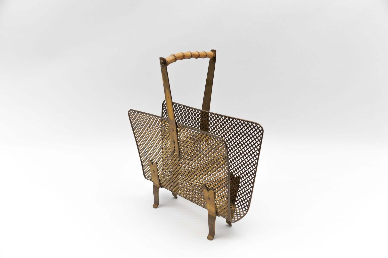 Mathieu Mategot Style Brass And Bamboo Magazine Holder, Circa 1950s photo for sale