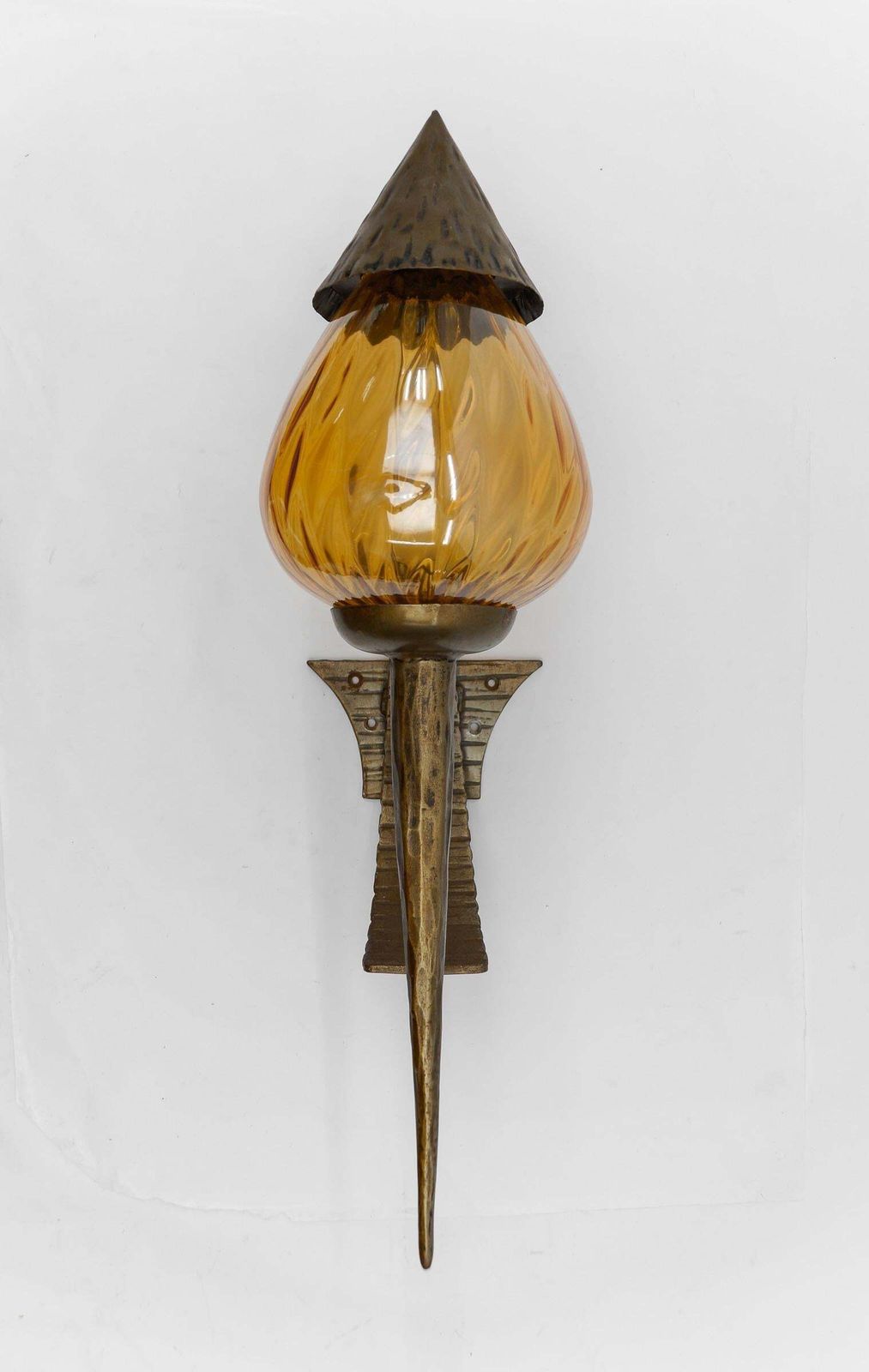Huge French Hand Forged Iron And Glass Wall Lamp, 1960s photo 1232.0