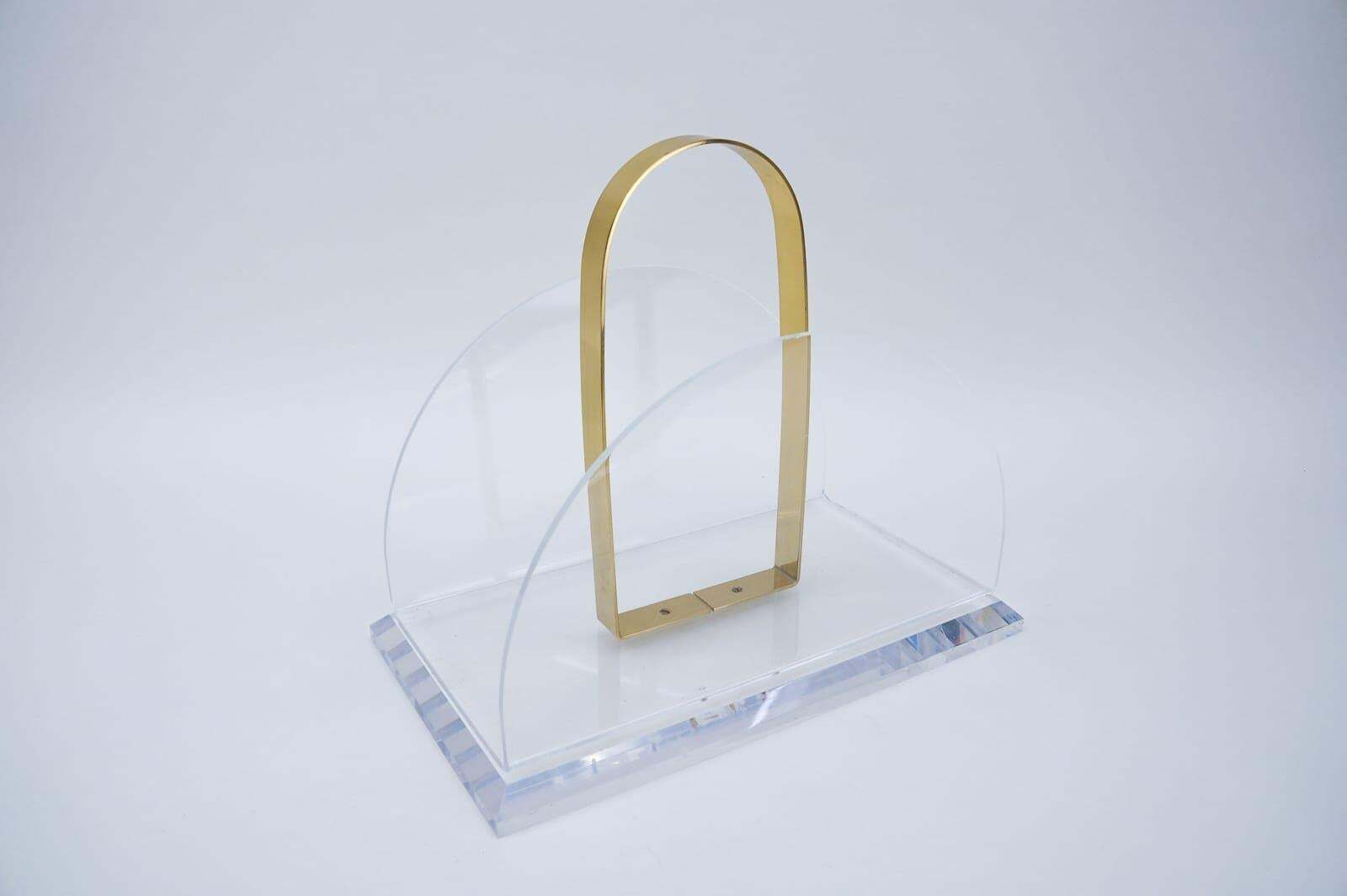 Elegant Magazine Rack In Acrylic & Brass, 1970s Italy photo Home Decor