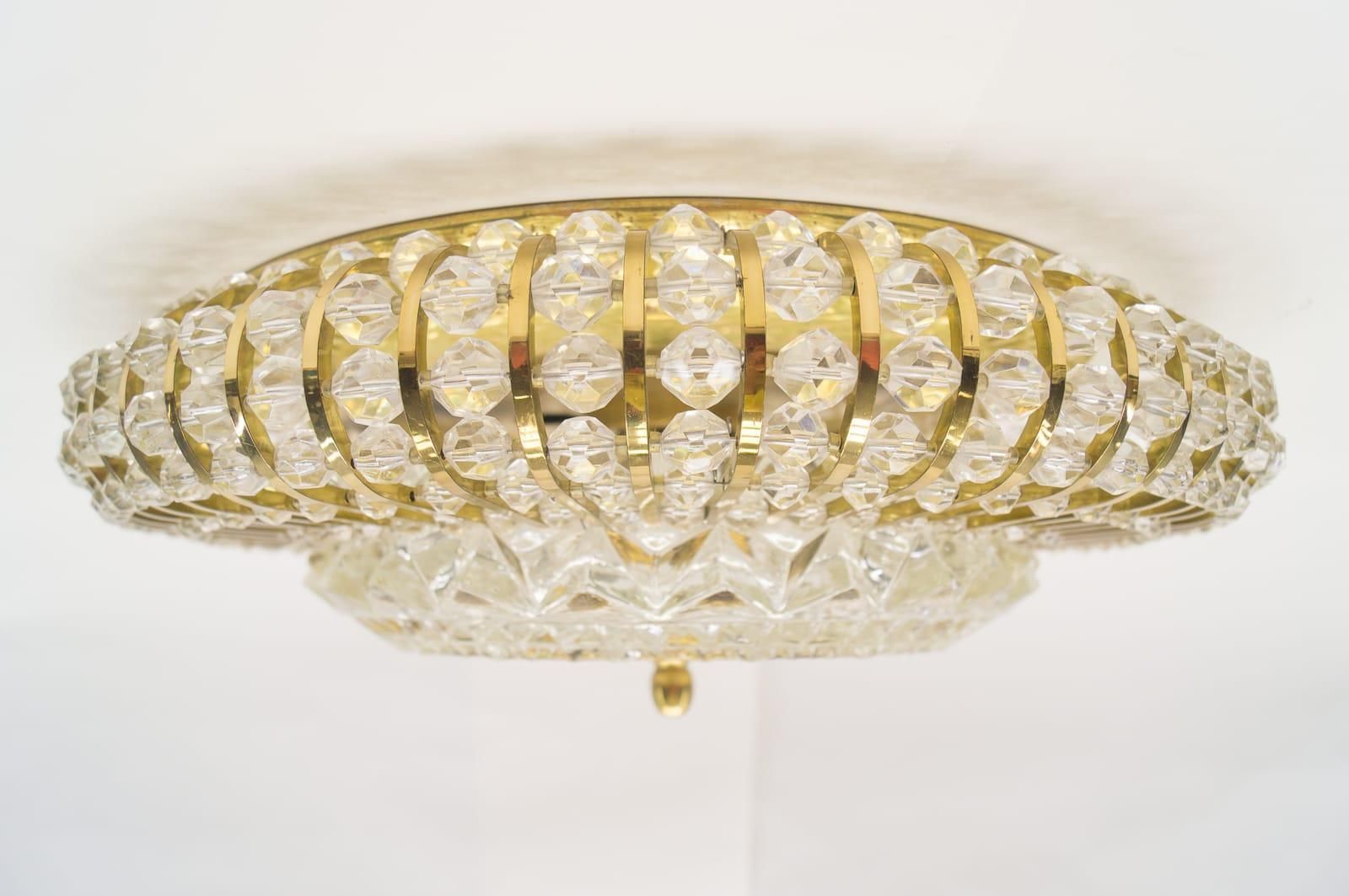 Mid Century Modern Ceiling Lamp With Glass Stones And Brass Frame photo Lighting