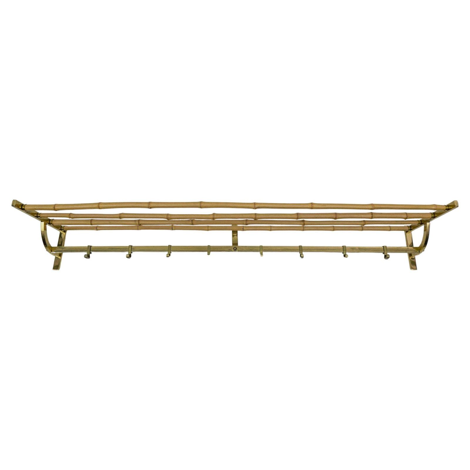 Large Brass And Bamboo Wall Coat Rack, 1960 Italy