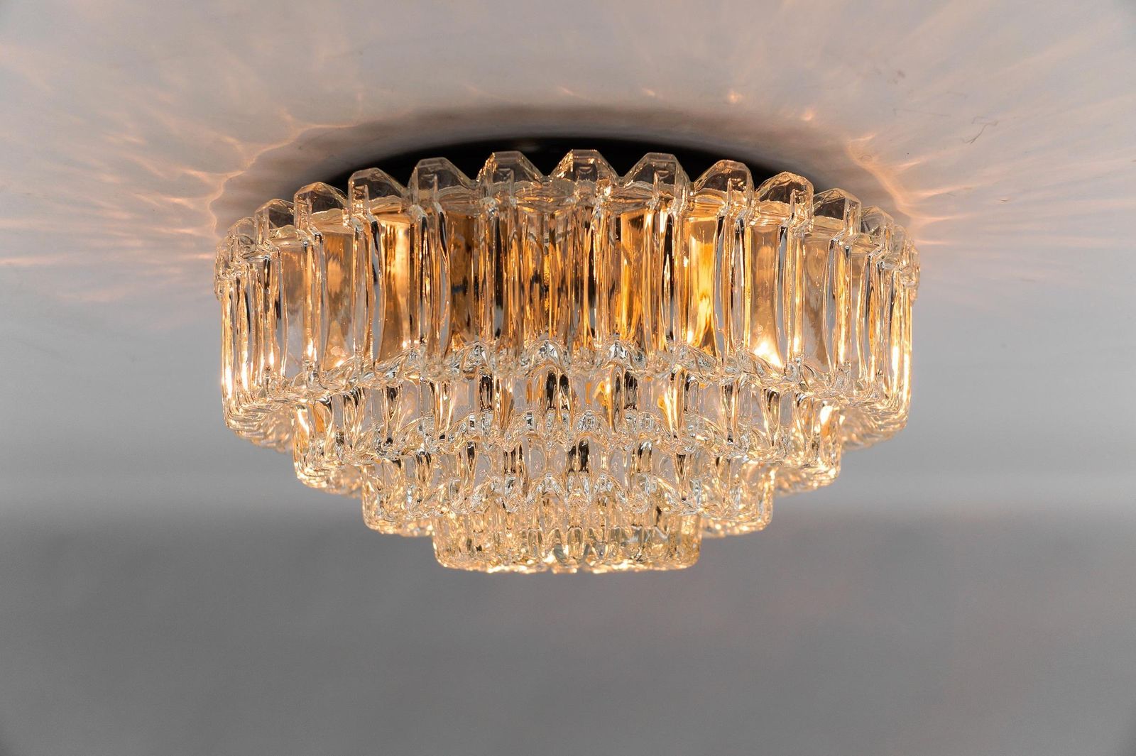 Elegant Four Tier Crystal Glass Flush Mount Light By Limburg, 1960s Germany photo Lighting