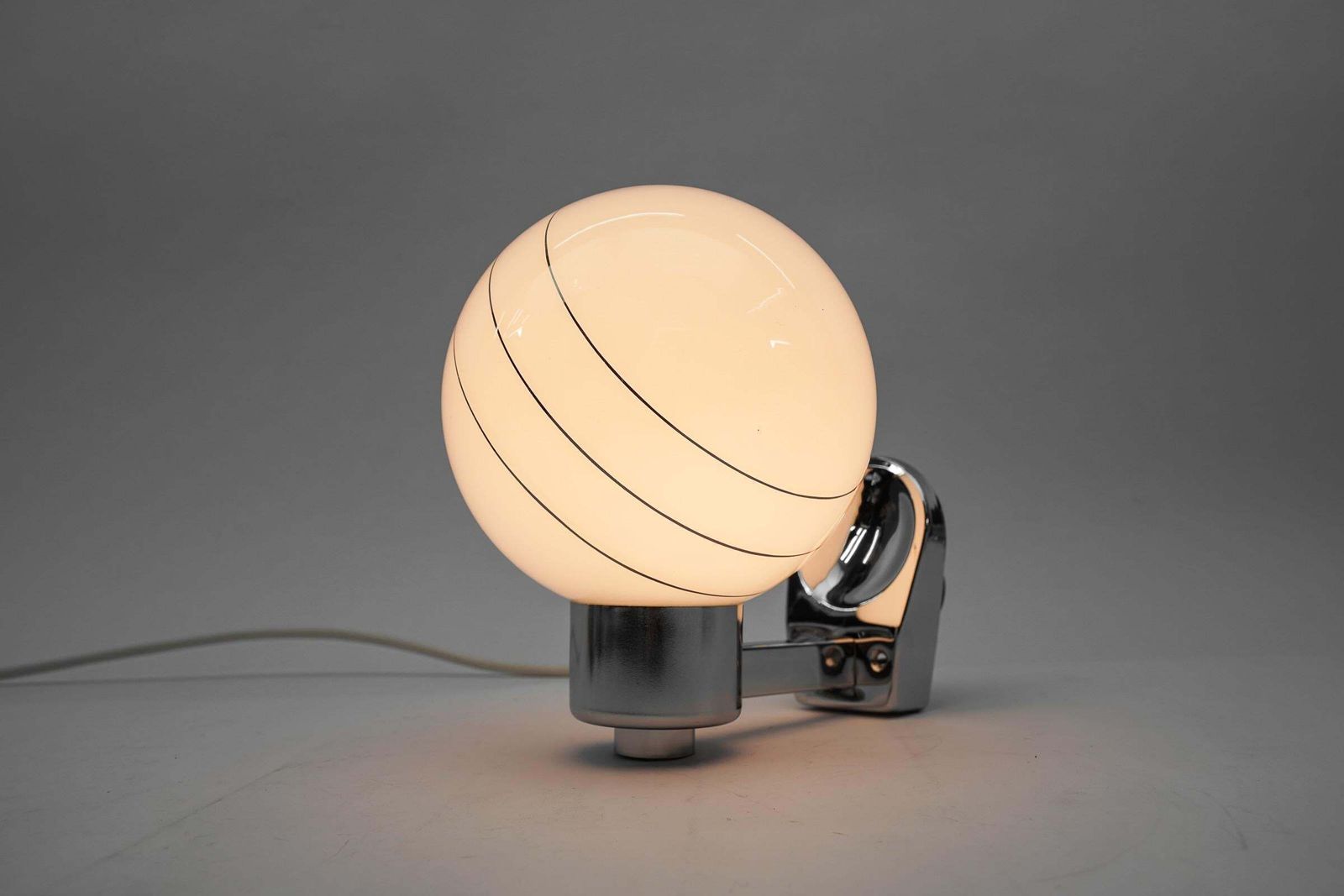 Set Of 3 Space Age Chrome Wall Lamps With Milk Glass Ball Shades, 1970s photo vintage