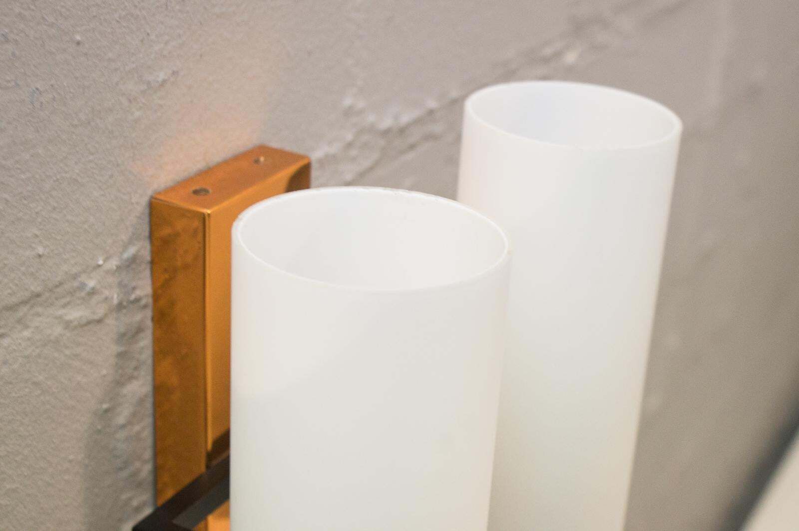 Pair Of Double Midcentury Copper And Milk Glass Tubes Wall Lamps, Austria, 1960s photo buy