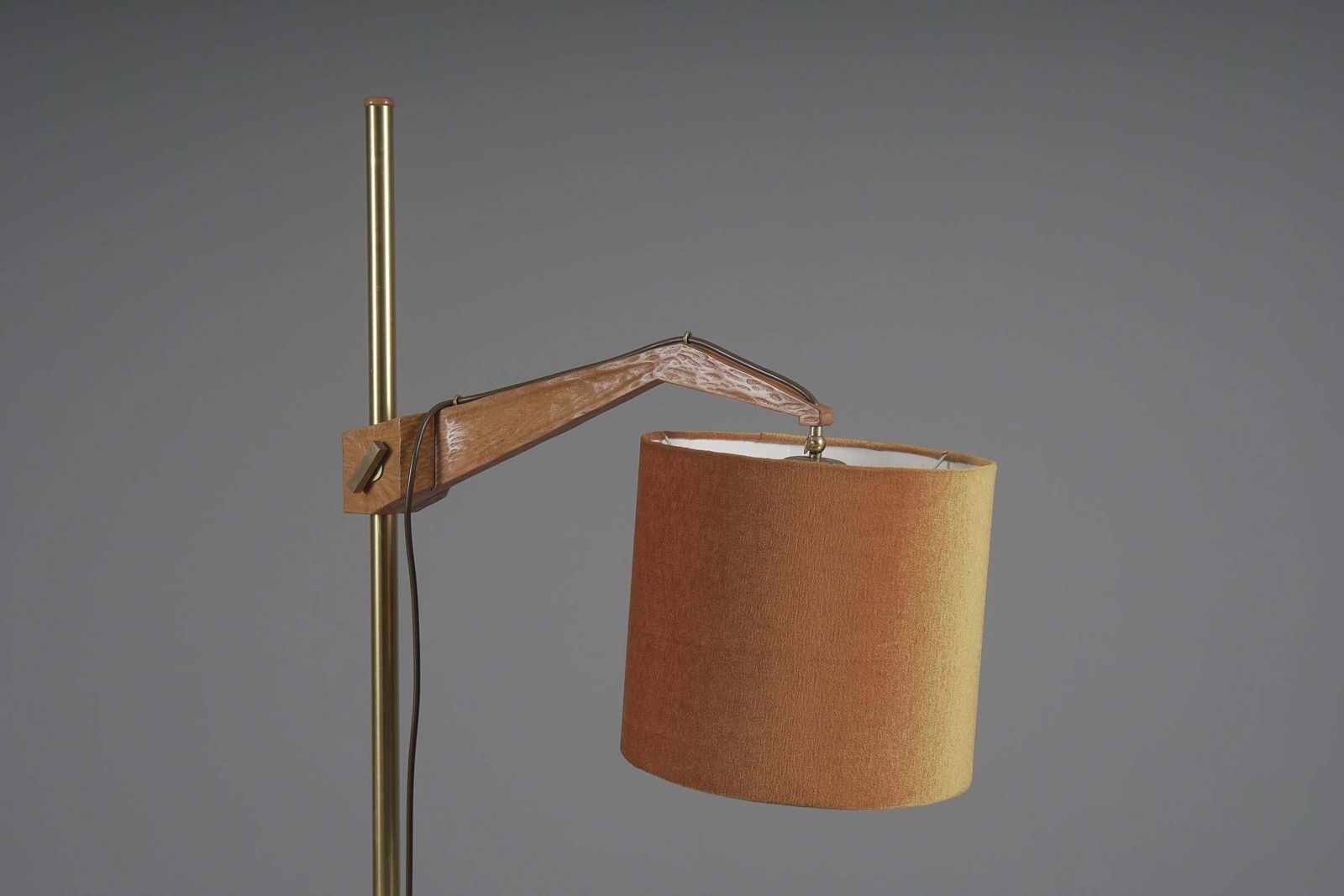 photo for sale Unique Anthroposophic Floor Lamp In Wood, Brass And Fabric By Rudolf Dörfler
