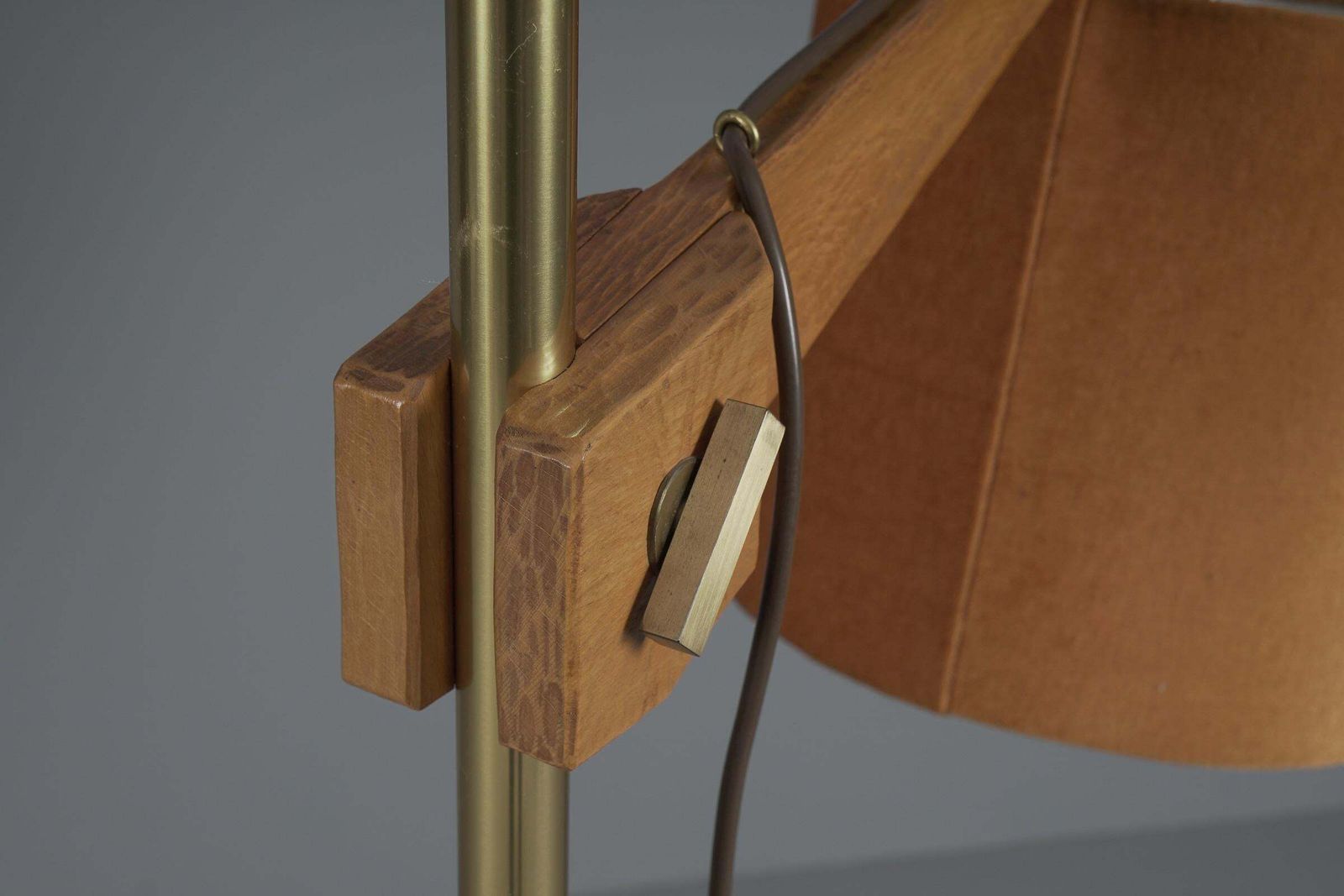 1827.0 Unique Anthroposophic Floor Lamp In Wood, Brass And Fabric By Rudolf Dörfler photo