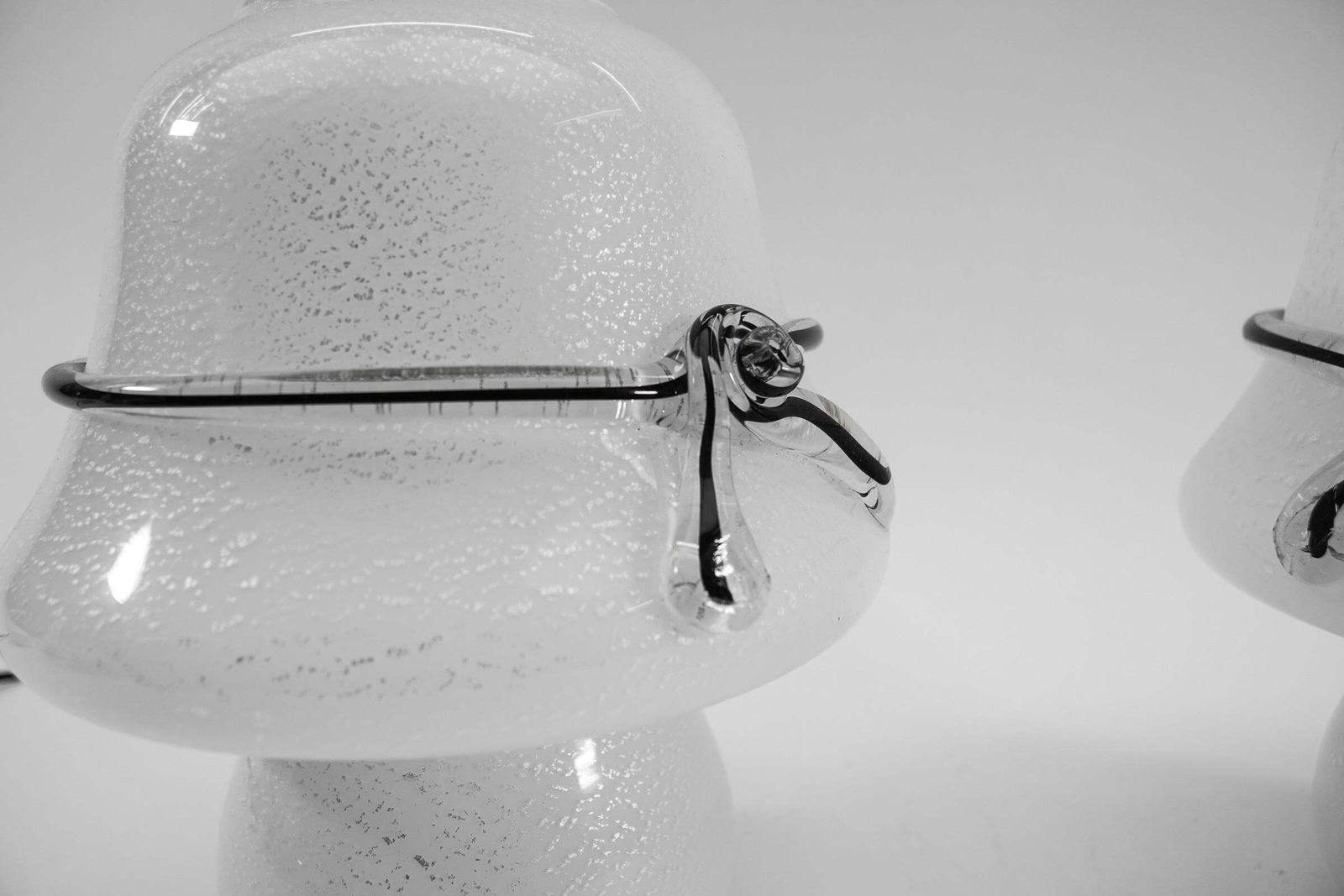 photo for sale Pair Of Murano Mushroom Table Lamps With Enclosed Silver Platelets, 1960s