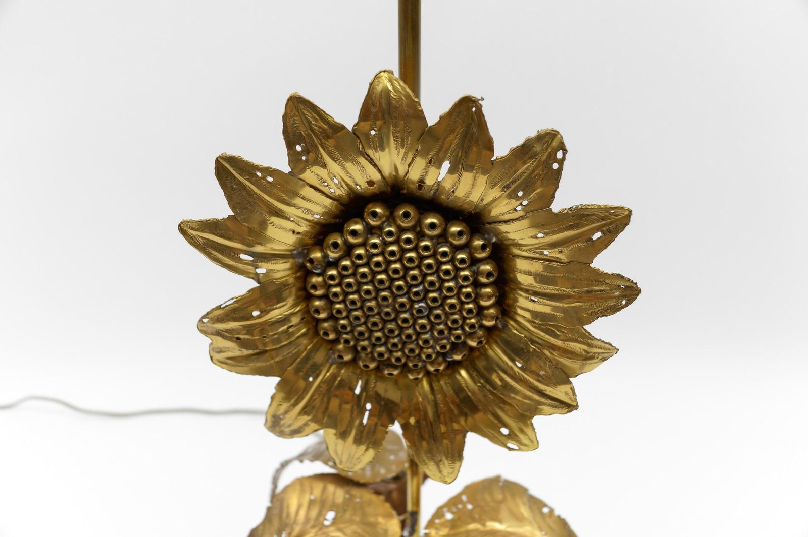 photo for sale Mid Century Modern Sunflower Table Lamp Made In Brass And Wood, 1960s
