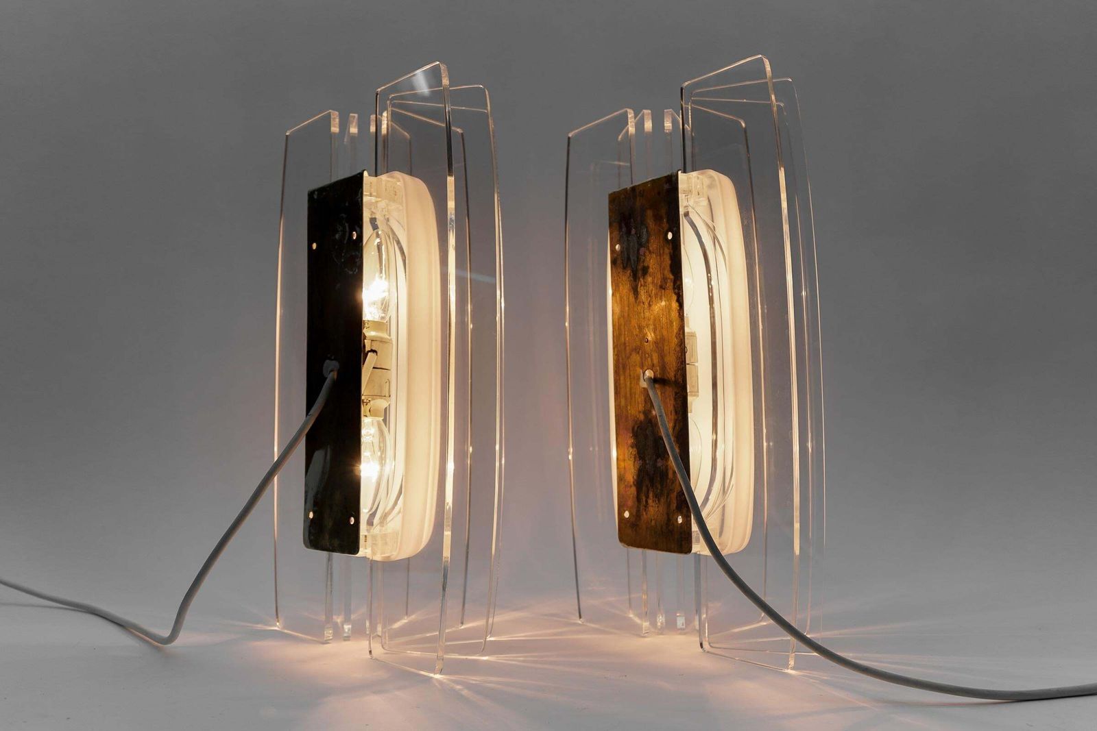 photo buy Pair Of Awesome Large Acrylic Fan Wall Lamps, 1960s