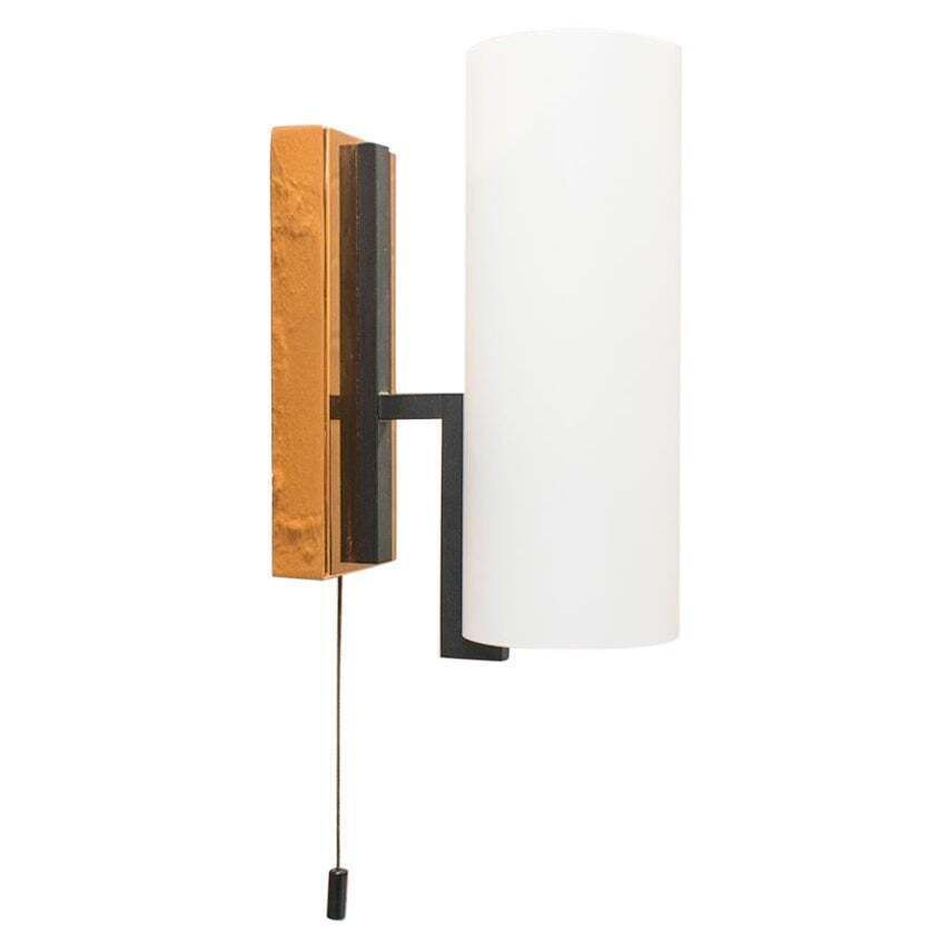 Midcentury Copper And Milk Glass Tubes Wall Lamp, Austria, 1960s