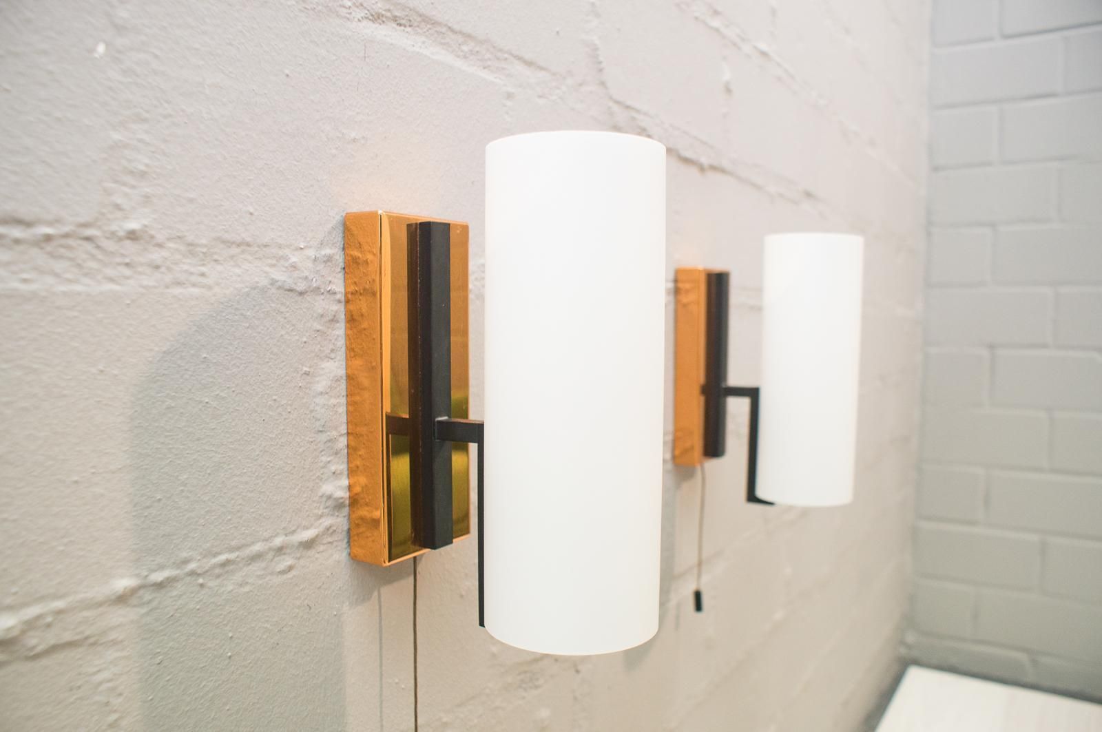 Midcentury Copper And Milk Glass Tubes Wall Lamp, Austria, 1960s photo furniture