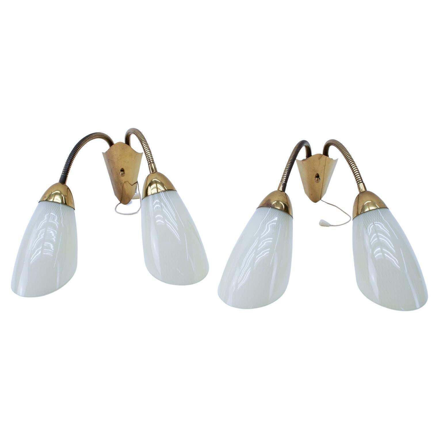 Pair Of Double Arm Wall Lamps With Flexible Arms From The 1950s, Probably Italy