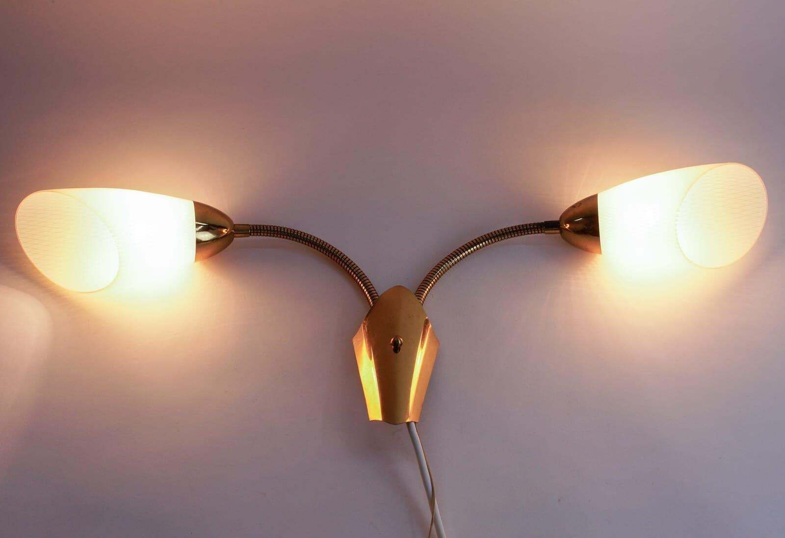 Lighting Pair Of Double Arm Wall Lamps With Flexible Arms From The 1950s, Probably Italy photo