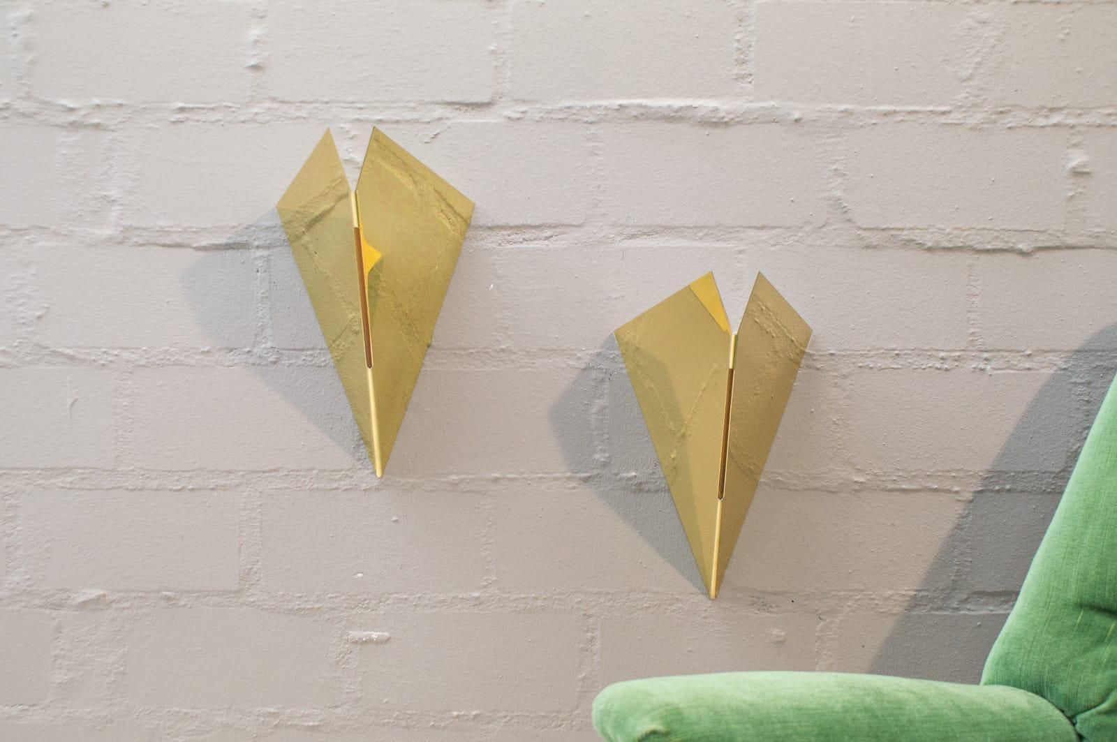 Set Of Two Rare Vintage Gilded Metal Wall Lamps By Egoluce, Italy, 1960s photo furniture
