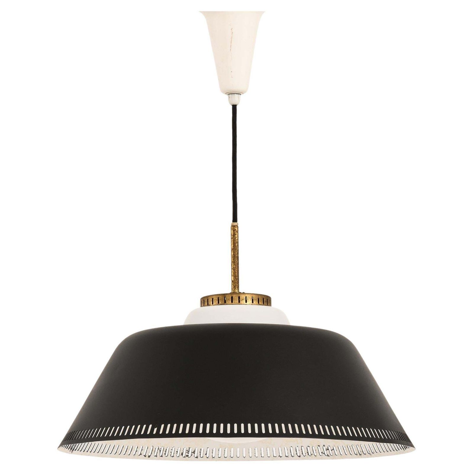Ceiling Lamp In Brass And Opaline Glass By Bent Karlby, 1950’s