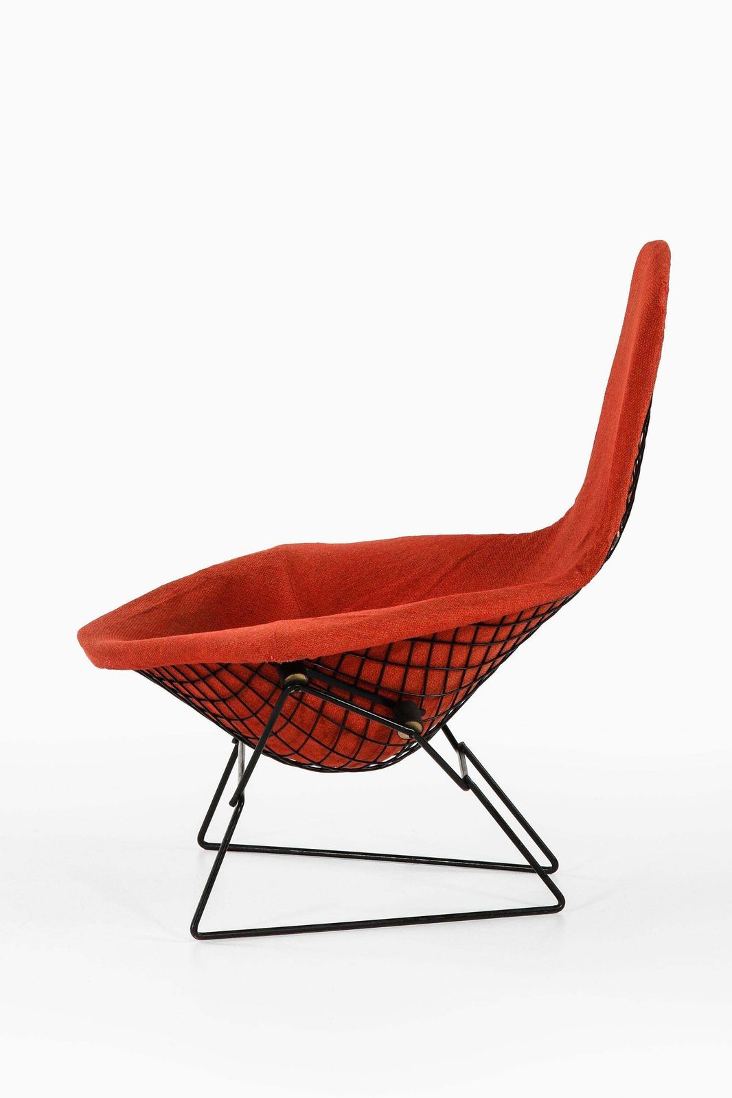 Easy Bird Chair In Black Lacquered Metal And Red Fabric By Harry Bertoia, 1950s photo for sale